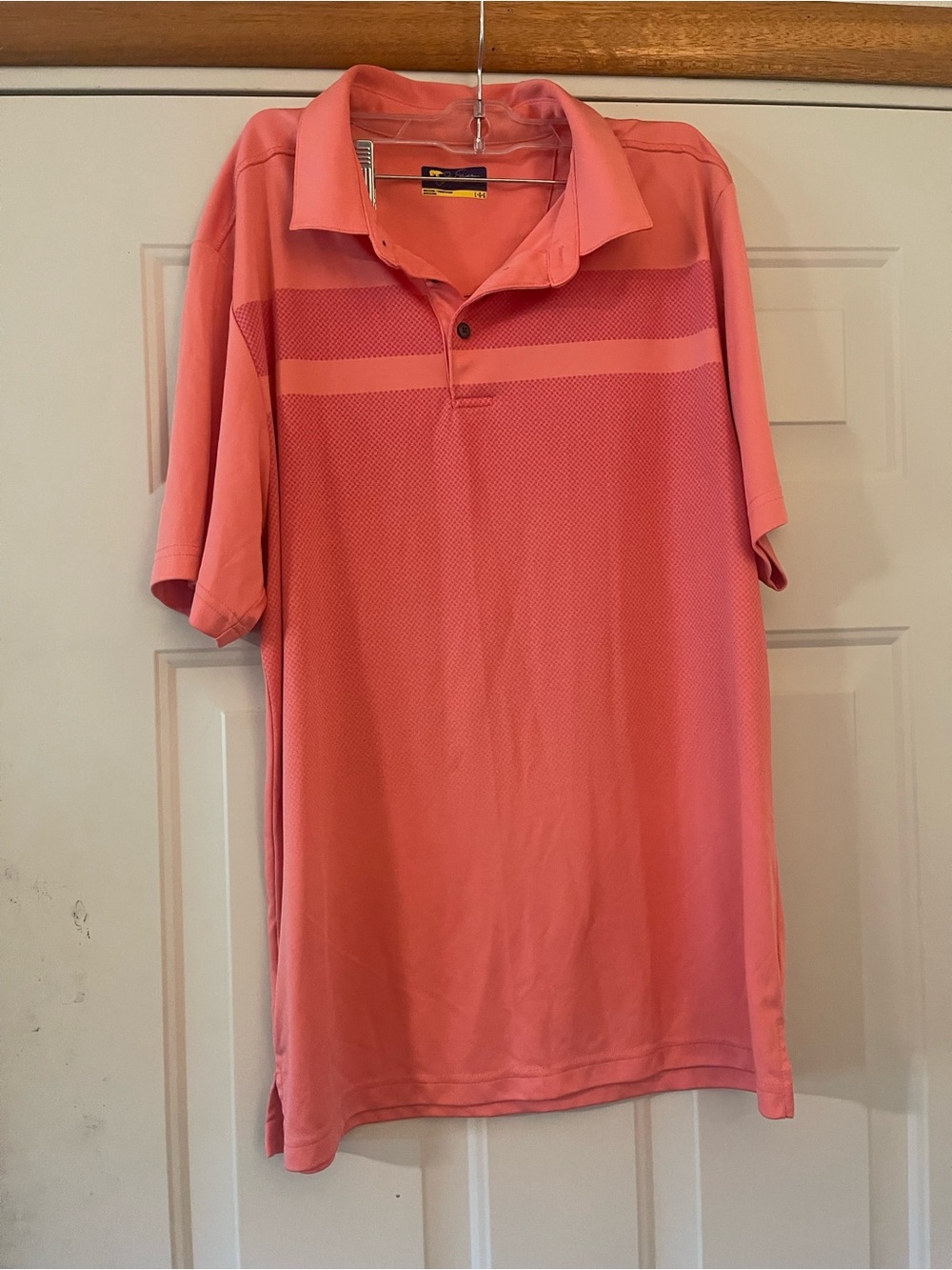 Jack Nicklaus Salmon Color Tiny Print Pattern Men's Large Golf  Polo Shirt